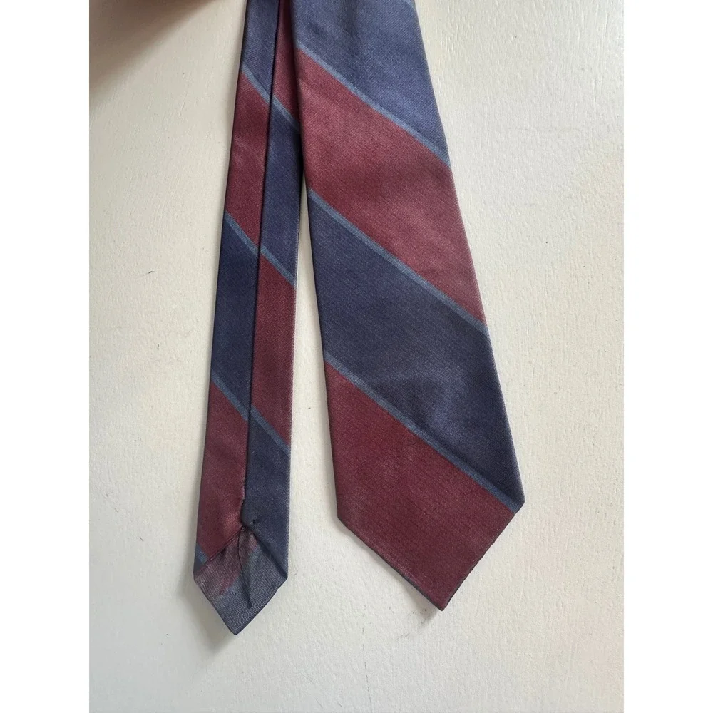 Vintage Wilson Brothers Pure Silk Striped Tie Burgundy Navy Blue Regimental
